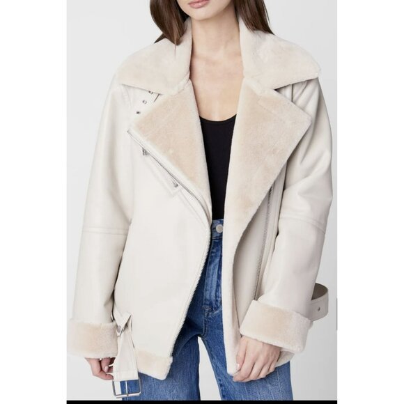 Blank NYC $188 Faux Fur Lined Beige Faux Leather Moto Jacket Sz Large NWT - Picture 3 of 9